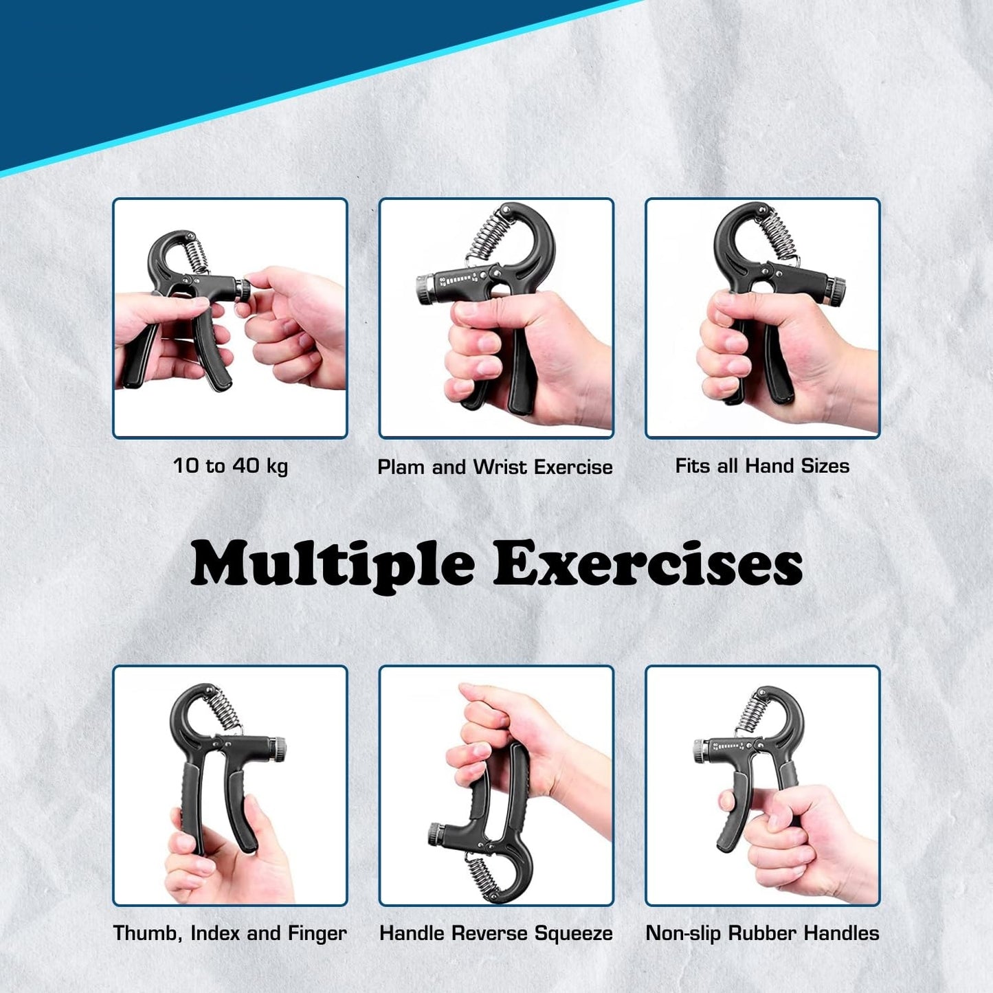 Premium Hand Grip Strengthener, Hand Exerciser Adjustable Resistance 10 To 60Kg, Grip Strength Trainer, Hand Gripper, Forearm Workout Training Equipment for Injury Recovery Athletes (Black)